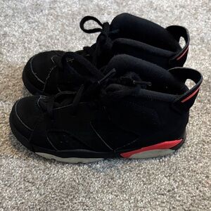 Kids Jordans Black and Red Sneakers